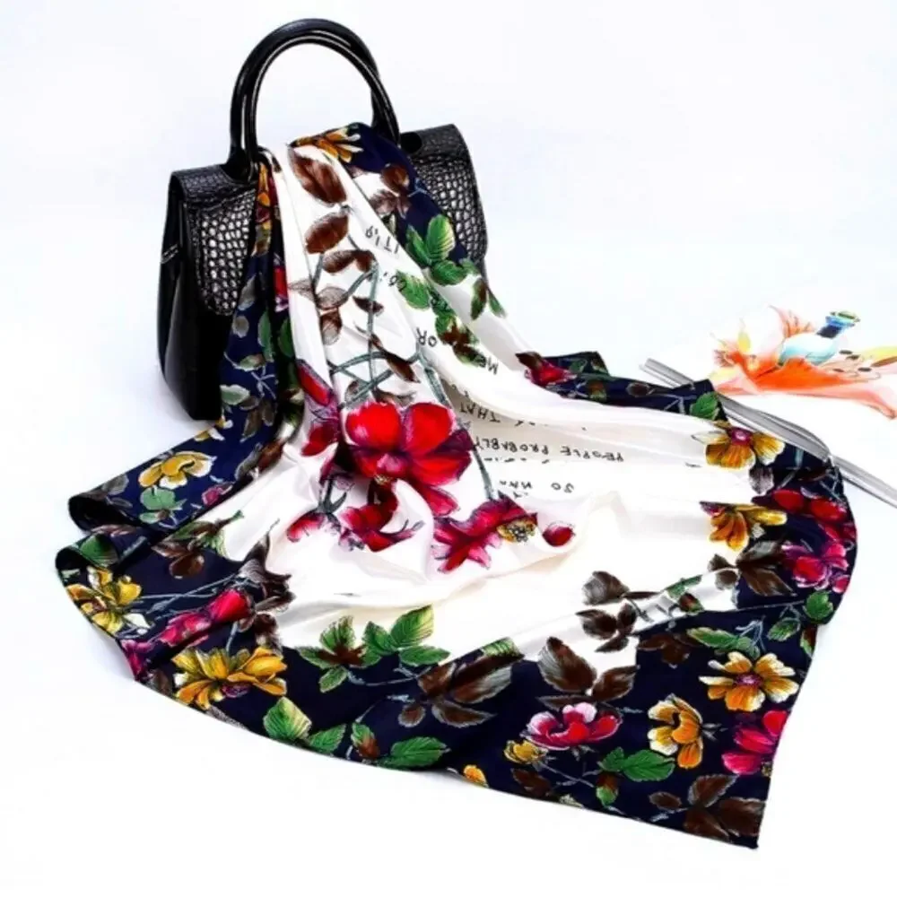 Fashion Head Scarf Headwraps for Women Silky Scarf Female Satin Print 35 x 35 in